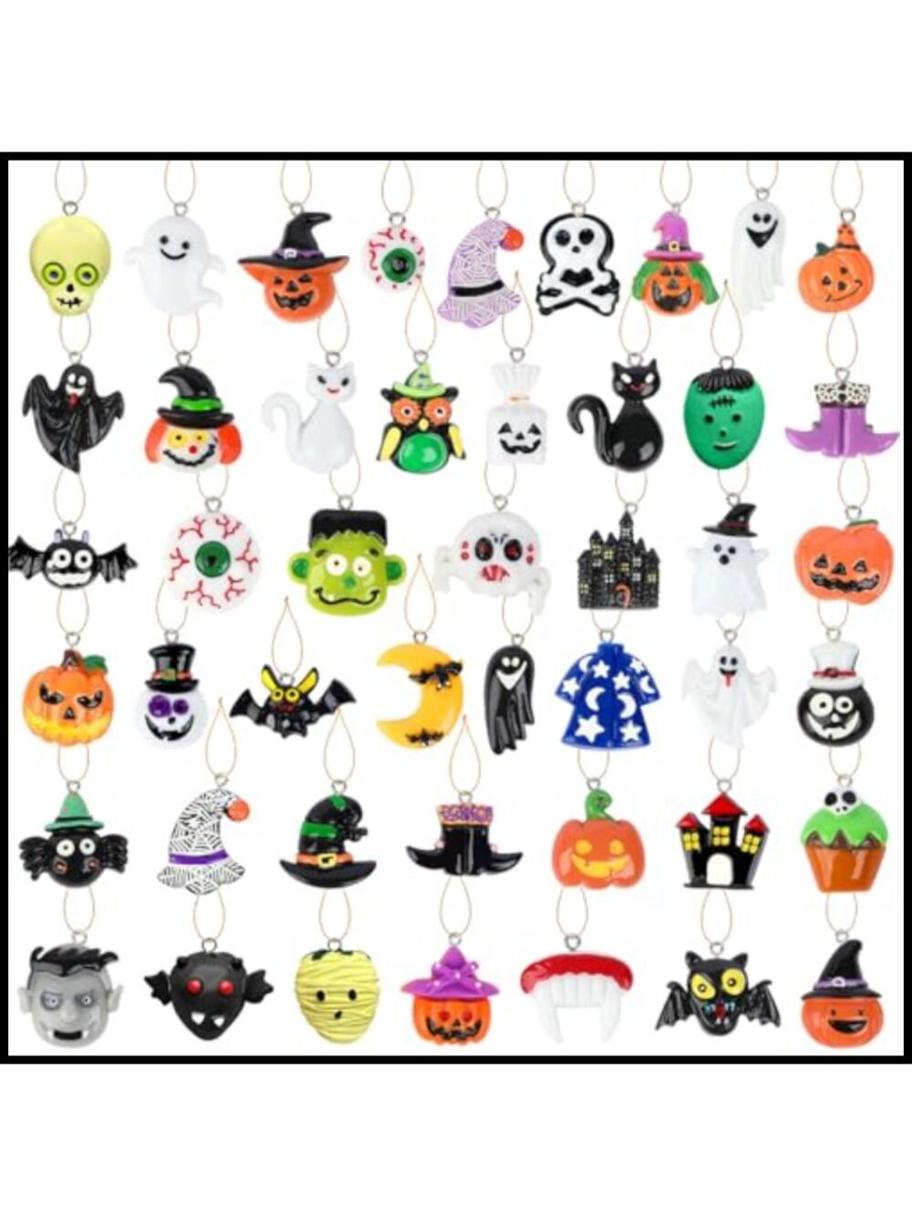 48Pc Mini Halloween Resin Hanging Ornaments with 32ft Golden String